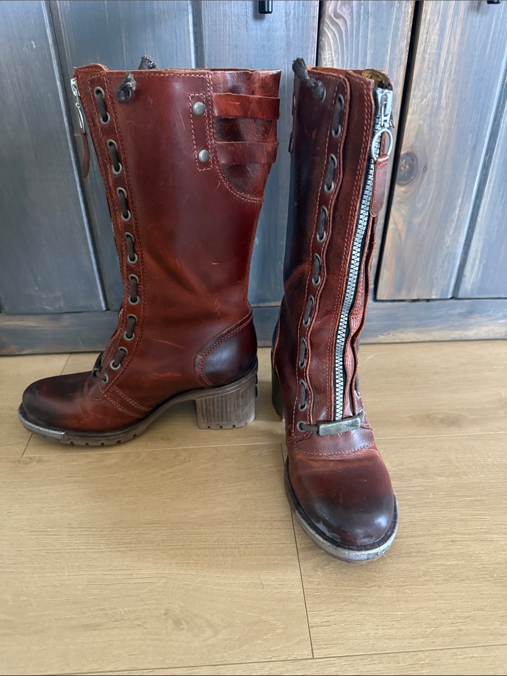 Fly London Women's Lace-Up Mid-Calf Boots in Burgundy Brown
